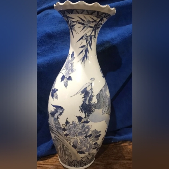 Large Antique Chinese Porcelain Vase Qing Dynasty 21x10 in Blue and White - Picture 2 of 6